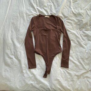 Brown square neck body suit